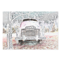 Rustic Truck  White Grey Retro Disted