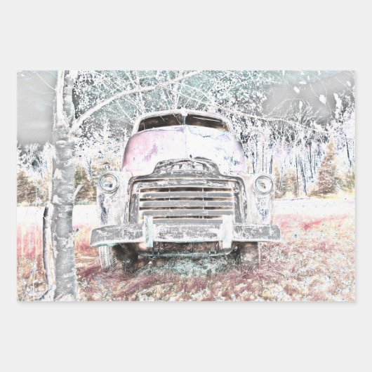 Rustic Truck  White Grey Retro Disted Inpakpapier Vel (Voorkant)