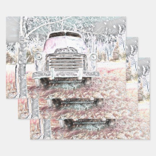 Rustic Truck  White Grey Retro Disted Inpakpapier Vel (Set)