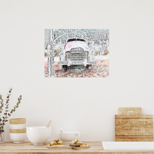 Rustic Truck  White Grey Retro Disted Poster (Keuken)