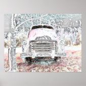 Rustic Truck  White Grey Retro Disted Poster (Voorkant)