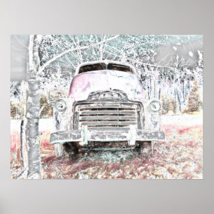 Rustic Truck  White Grey Retro Disted Poster