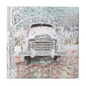 Rustic Truck  White Grey Retro Disted Tegeltje (Voorkant)