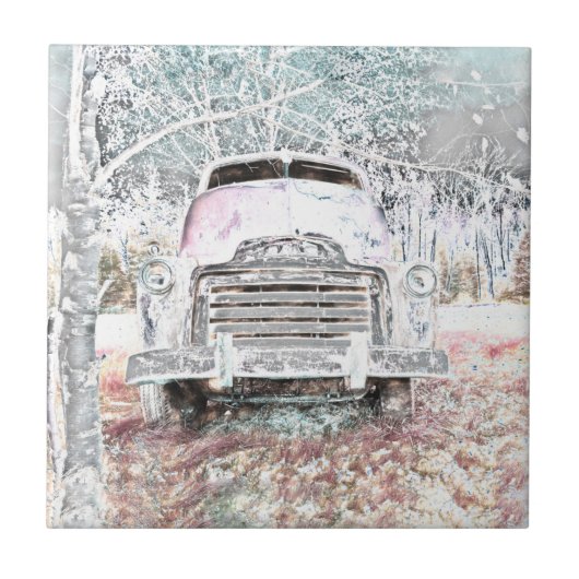 Rustic Truck  White Grey Retro Disted Tegeltje (Voorkant)