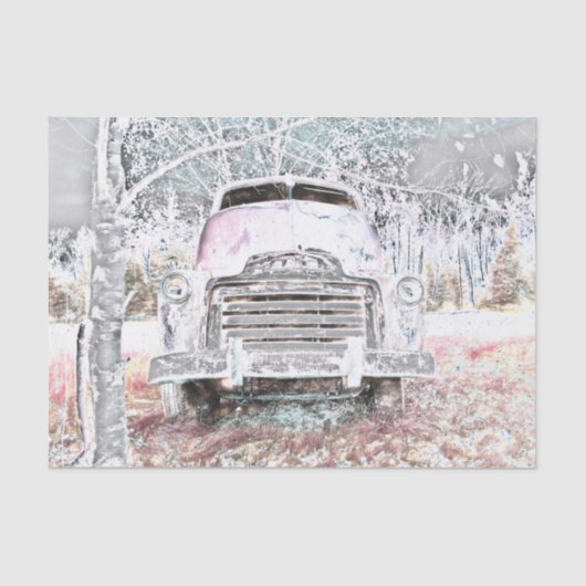  Rustic Truck  White Grey Retro Disted Tissuepapier (Voorkant)