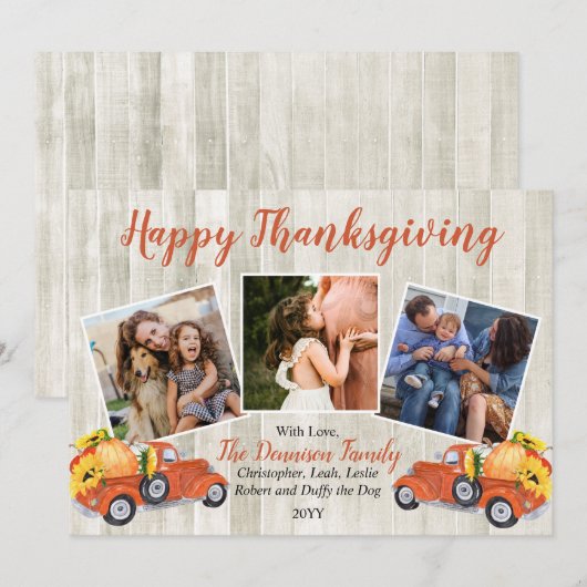 Rustic Truck |Zonbloemen FotoHappy Thanksgiving Feestdagenkaart (Voorkant / Achterkant)
