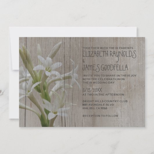 Rustic Tuberose Wedding Invitations Kaart (Voorkant)