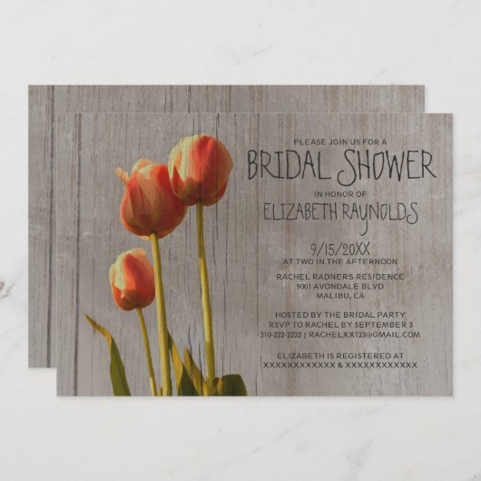 Rustic Tulip Bridal Shower Invitations Kaart (Voorkant / Achterkant)