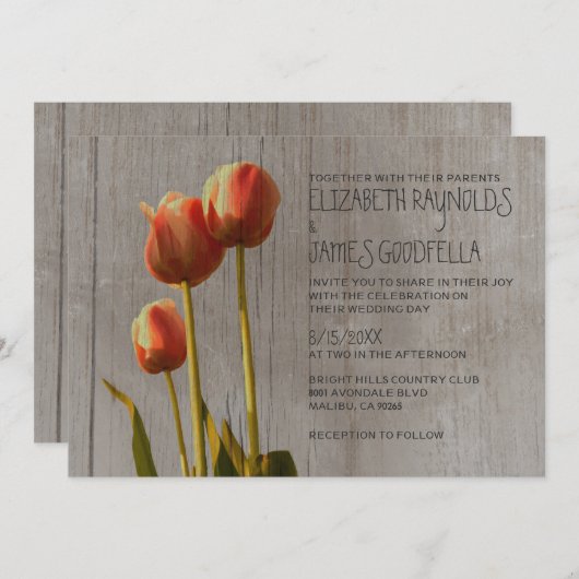 Rustic Tulip Wedding Invitations Kaart (Voorkant / Achterkant)