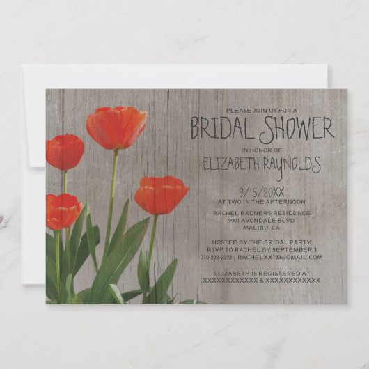 Rustic Tulips Bridal Shower Invitations Kaart (Voorkant)