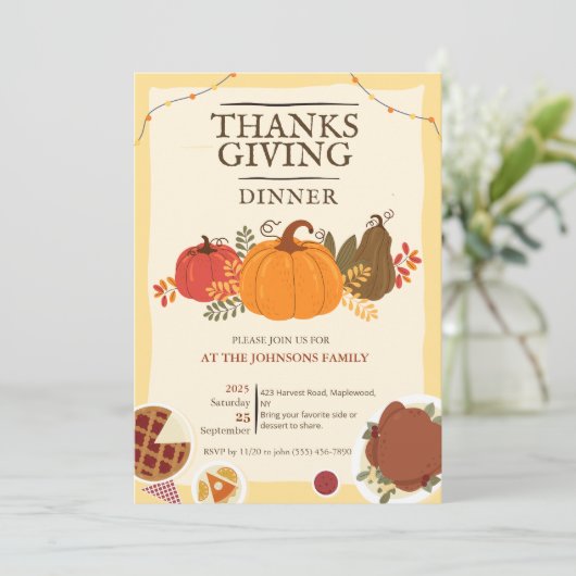 Rustic Turkey Pumpkin Thanksgiving Dinner Fall  Kaart (Staand voorkant)