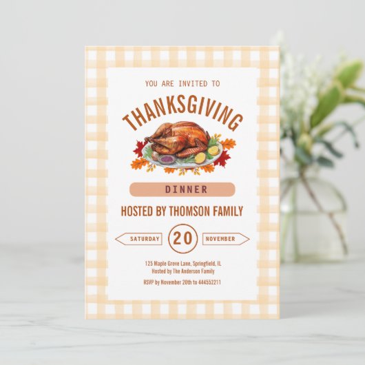 Rustic Turkey Thanksgiving Dinner Gingham Fall  Kaart (Staand voorkant)