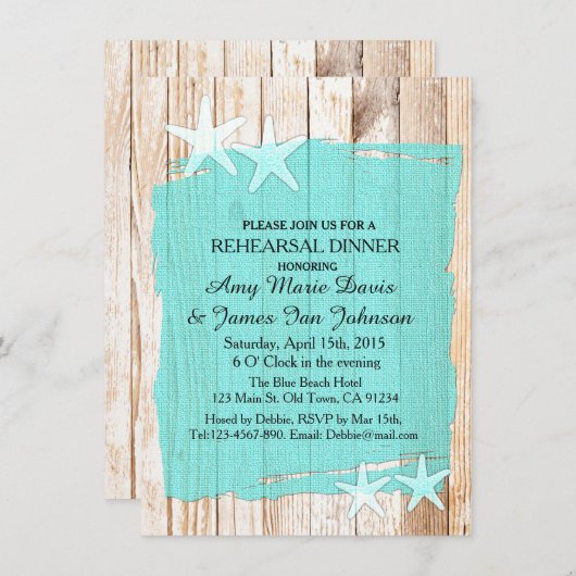 Rustic turkooise repetitief diner nodigt tq1 uit kaart (Voorkant / Achterkant)