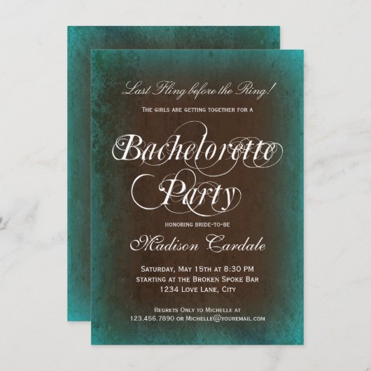 Rustic Turquoise Bachelorette Party Kaart (Voorkant / Achterkant)