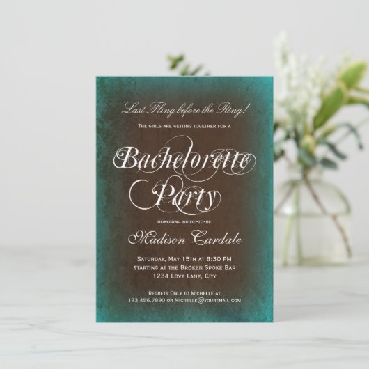 Rustic Turquoise Bachelorette Party Kaart (Staand voorkant)