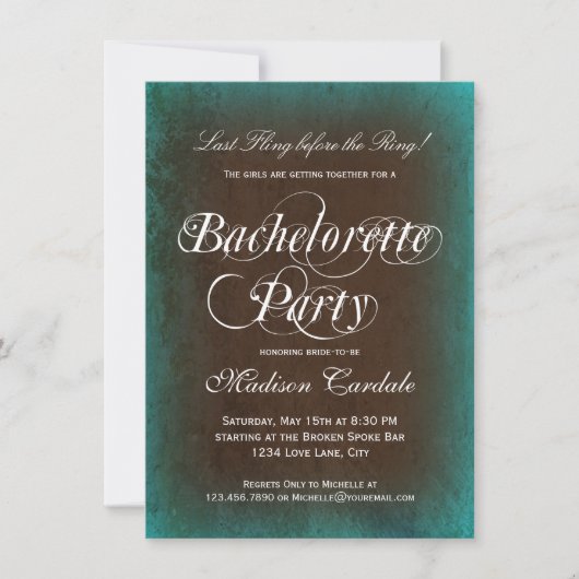 Rustic Turquoise Bachelorette Party Kaart (Voorkant)