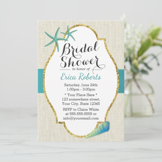 Rustic Turquoise Beach Seashells Vrijgezellenfeest Kaart (Staand voorkant)