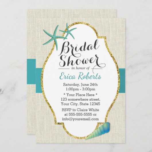 Rustic Turquoise Beach Seashells Vrijgezellenfeest Kaart (Voorkant / Achterkant)