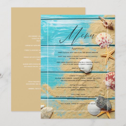 Rustic Turquoise Beach Wedding Menu (Voorkant / Achterkant)