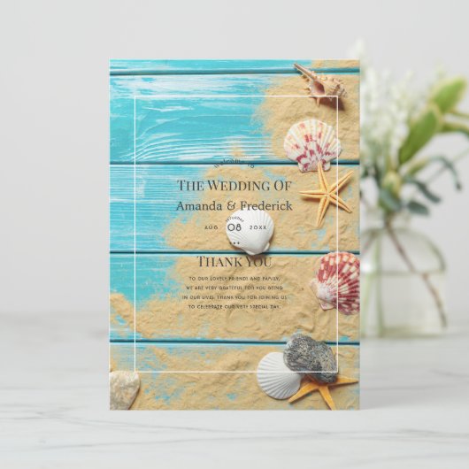 Rustic Turquoise Beach Wedding Programmakaart (Staand voorkant)