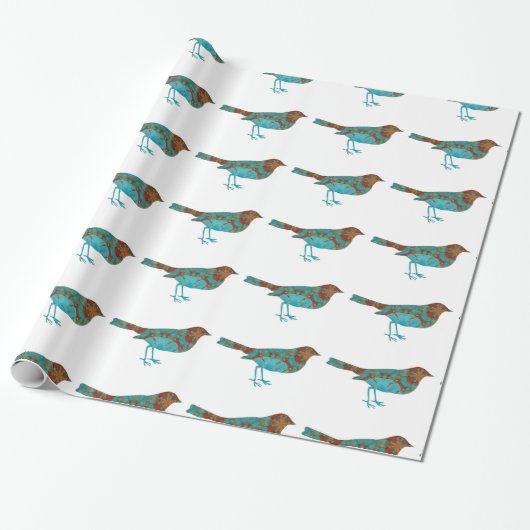 Rustic Turquoise Bird Cadeaupapier (Uitgerold)