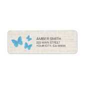 Rustic Turquoise Blue Butterfly Watercolor Linen Etiket (Voorkant)