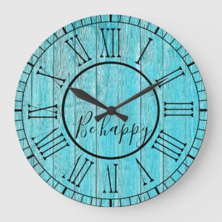 Rustic Turquoise Blue Wood be Happy Quote Grote Klok