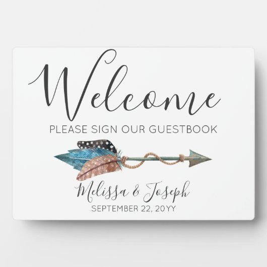 Rustic Turquoise Boho Arrow Welkomstboekje Fotoplaat (voorkant)