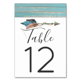 Rustic Turquoise Boho Pijl Tafelnummer Trouwdecora