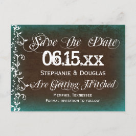 Rustic Turquoise Brown Save the Date Briefkaarten