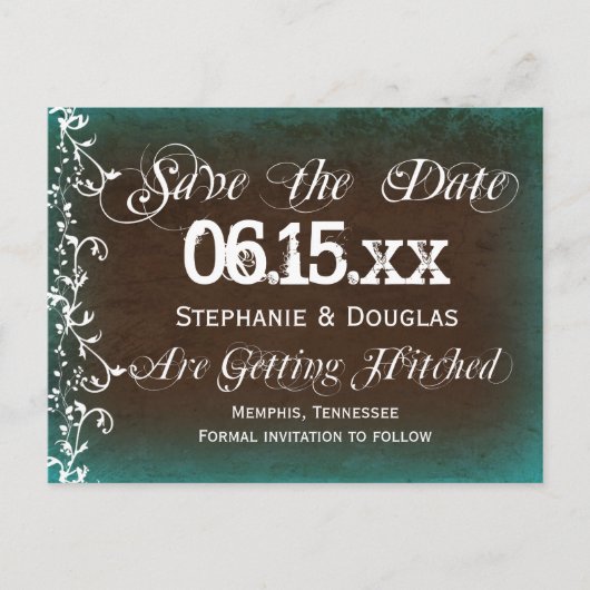 Rustic Turquoise Brown Save the Date Briefkaarten (Voorkant)