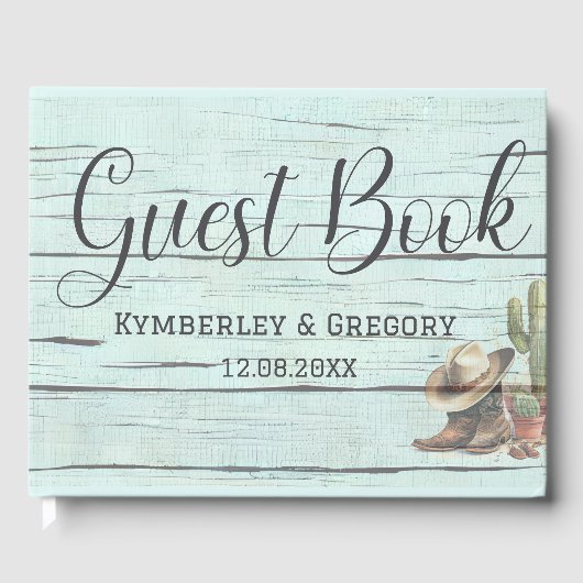 Rustic Turquoise Country Western Boots Pet Gastenboek (Voorkant)