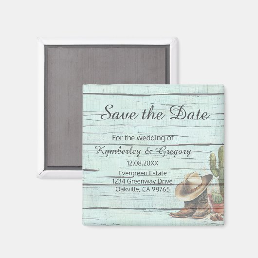 Rustic Turquoise Country Western Save the Date Magneet (Voorkant / Achterkant)
