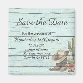 Rustic Turquoise Country Western Save the Date Magneet