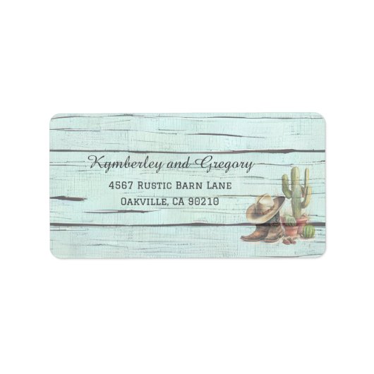 Rustic Turquoise country Western Wedding Etiket (Voorkant)