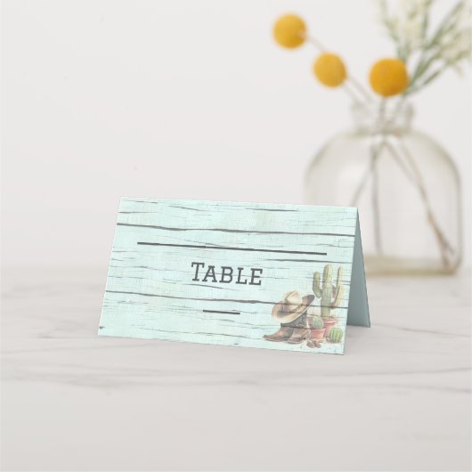 Rustic Turquoise country Western Wedding Plaatskaartje (Voorkant)