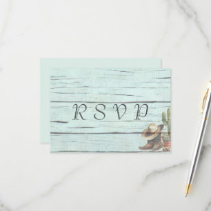 Rustic Turquoise country Western Wedding RSVP Kaartje