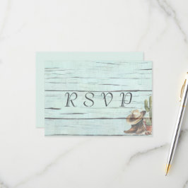 Rustic Turquoise country Western Wedding RSVP Kaartje
