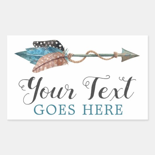 Rustic Turquoise Feathers Tribal Arrow Boho Chic Rechthoekige Sticker (Voorkant)