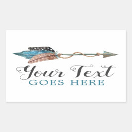 Rustic Turquoise Feathers Tribal Arrow Boho Chic Rechthoekige Sticker