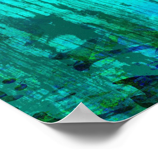 Rustic Turquoise Floral Weathered Wood Grain Poster (Hoek)