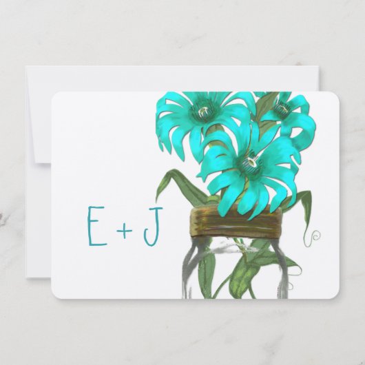 Rustic Turquoise Mint Floral Mason Jar Wedding Kaart (Achterkant)