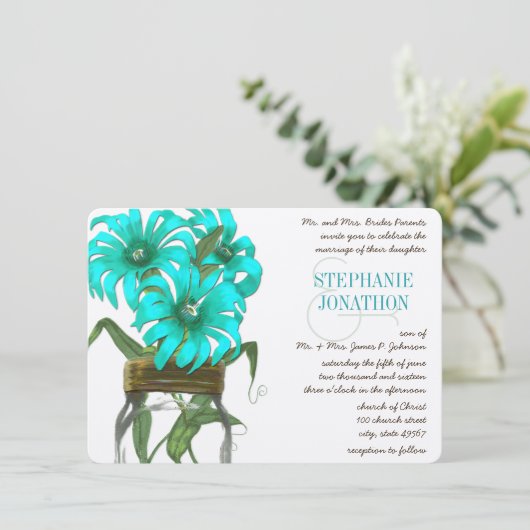 Rustic Turquoise Mint Floral Mason Jar Wedding Kaart (Staand voorkant)