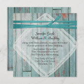 Rustic Turquoise Painted Wood Wedding Invitation Kaart (Voorkant / Achterkant)