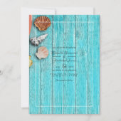 Rustic Turquoise QR Code RSVP Beach Wedding Kaart (Voorkant)