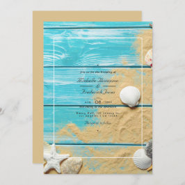 Rustic Turquoise QR Code RSVP Beach Wedding Kaart