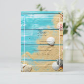 Rustic Turquoise QR Code RSVP Beach Wedding Kaartje (Staand voorkant)