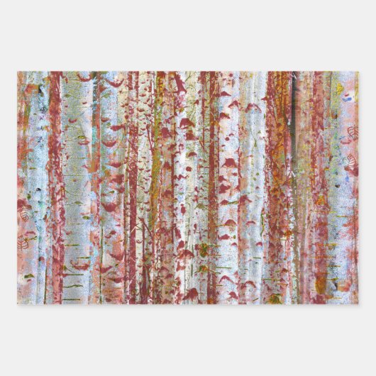 Rustic Turquoise Rust and Yellow Birch Trees Inpakpapier Vel (Voorkant 2)