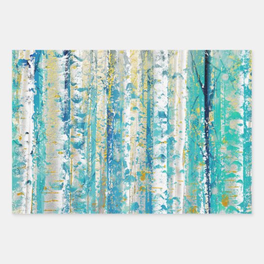 Rustic Turquoise Rust and Yellow Birch Trees Inpakpapier Vel (Voorkant)