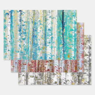 Rustic Turquoise Rust and Yellow Birch Trees Inpakpapier Vel
